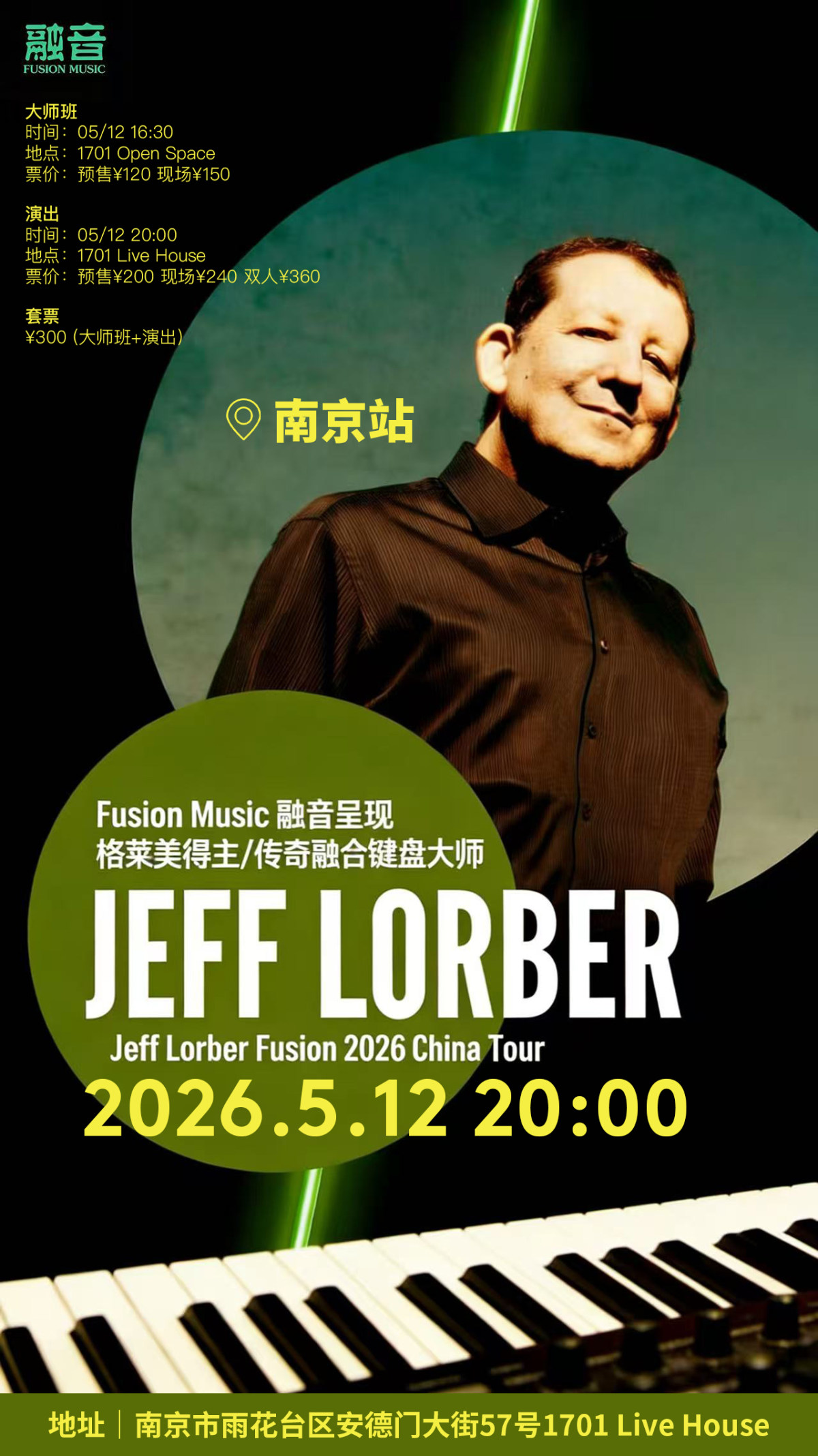 【南京】重磅！格莱美得主/传奇融合键盘大师Jeff Lorber 2026 巡演南京站 Jeff Lorber Fusion 杰夫洛博融合乐队