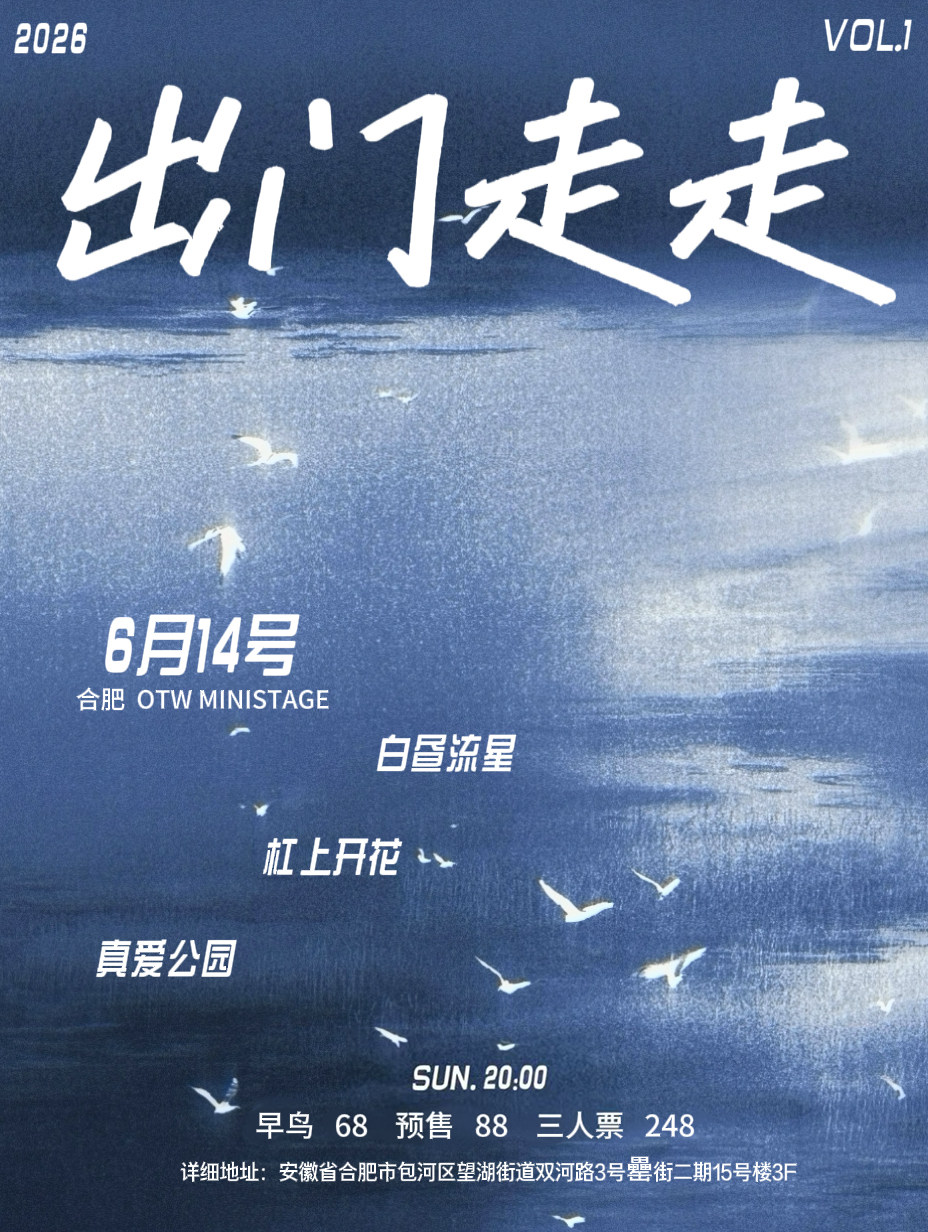 【合肥】「出门走走」Vol.1 联合拼盘演出｜白昼流星/杠上开花/真爱公园